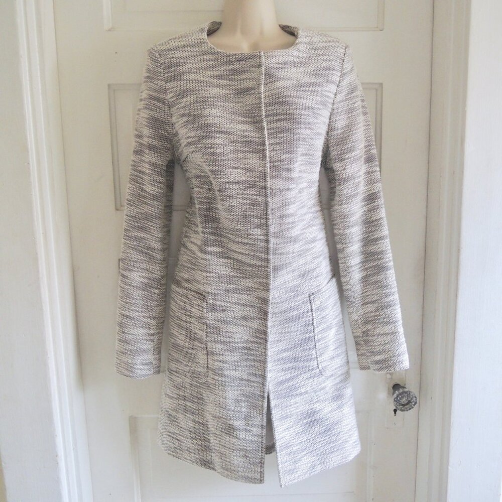 T Tahari White & Black Nubby Cotton Topper Coat M *Fits S